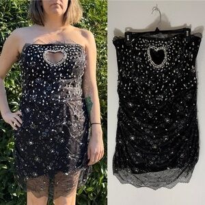 Finesse Black lace embellished heart sleeveless mini dress size 1X